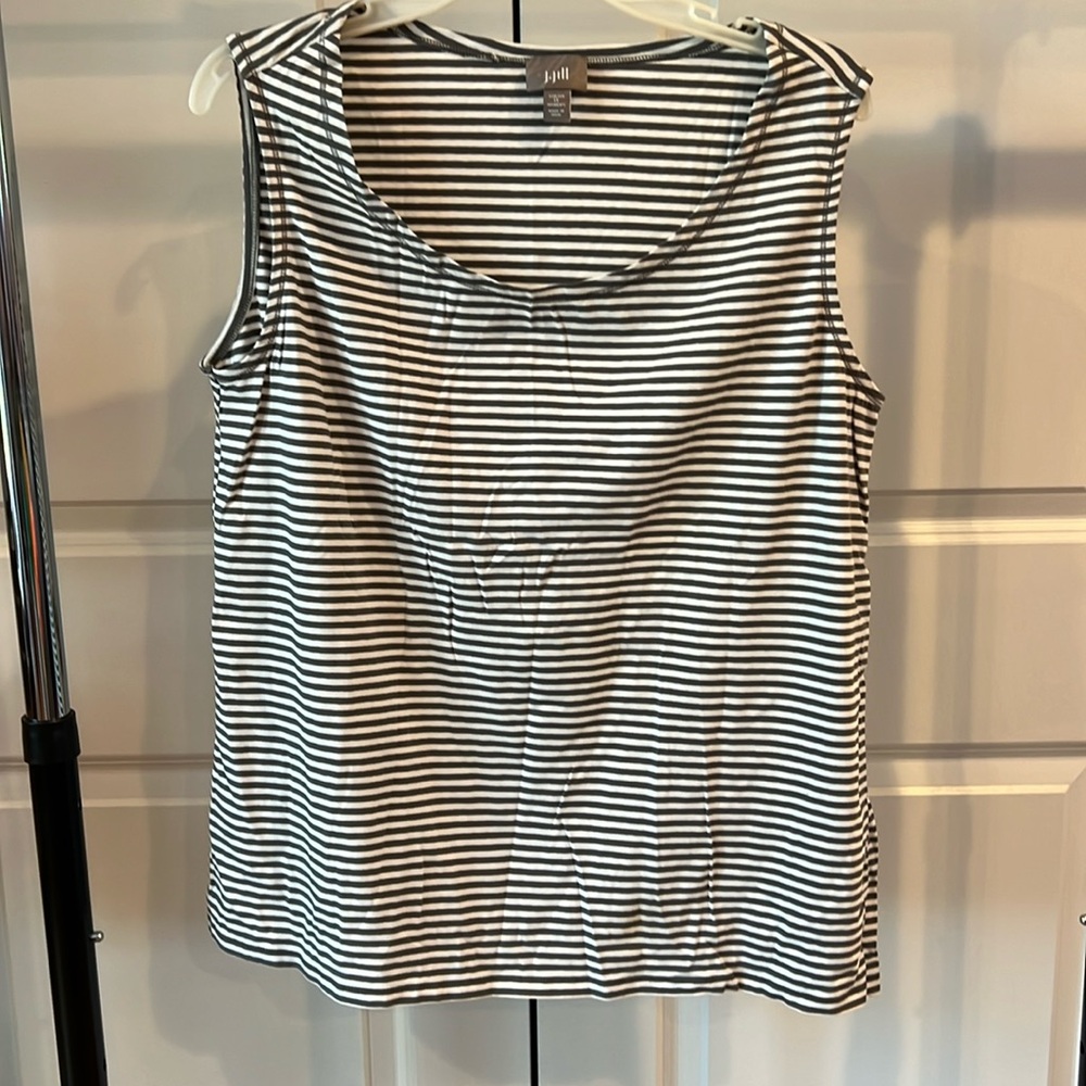 J. Jill Women's Striped White and Gray Tank Top NWOT